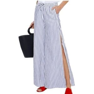 Onia Chloe Striped Wide Leg Pants High Slit Large